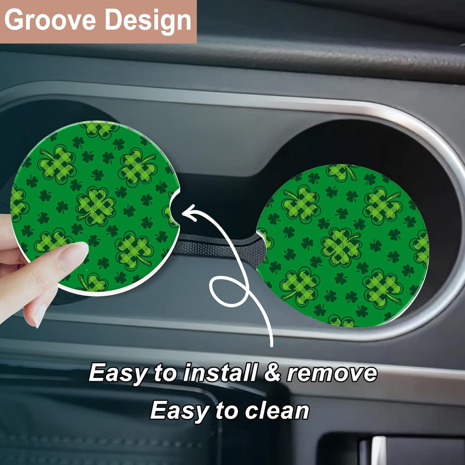 컵 홀더용 자동차 코스터, 녹색 격자무늬 클로버 세라믹 - Car Accessories Cork 리뷰 및 가격